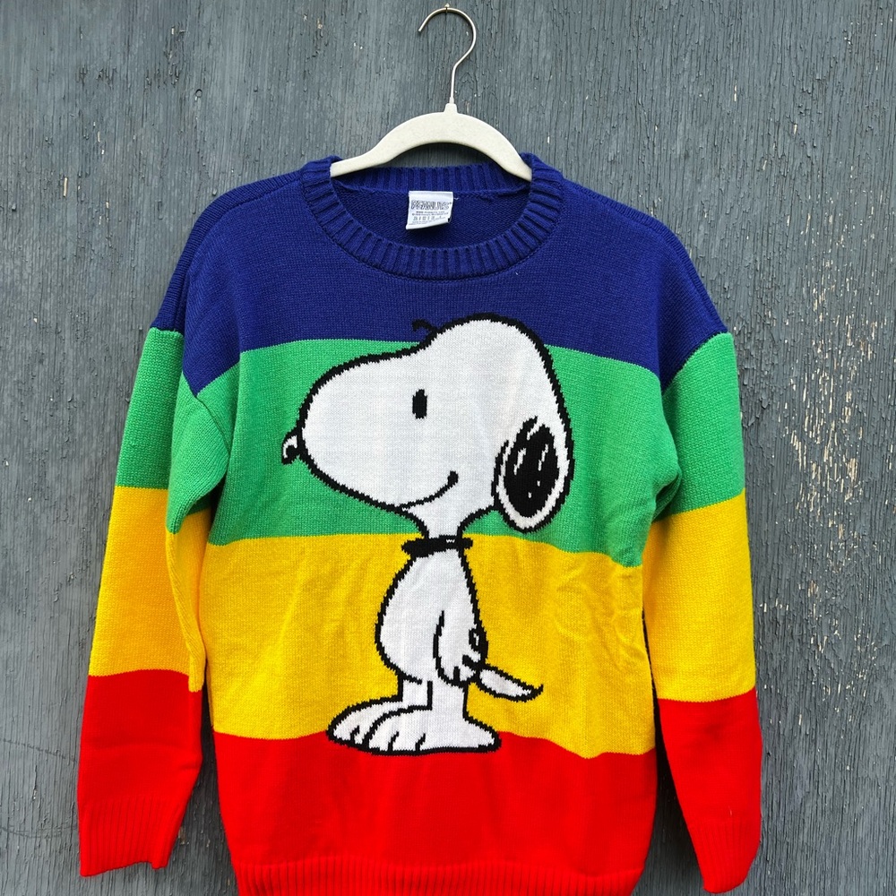 Peanuts Blue and Green Crewneck Sweater with Snoopy